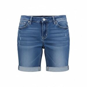 Earl Jean Bermuda Shorts Womens 6 Denim Rhinestone Embroidered Cuffed Stretch